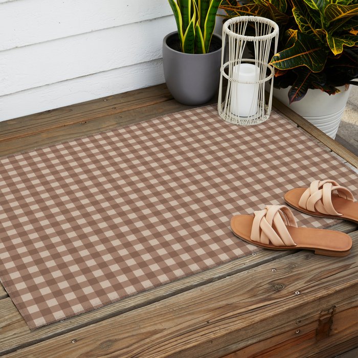 Gingham Plaid Pattern - Coffee Creme Outdoor Rug Gallery Image 2