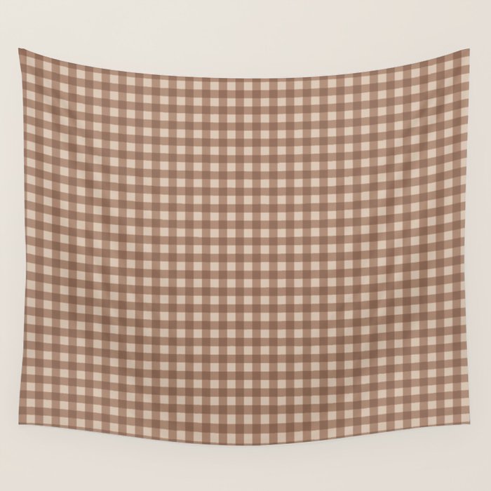 Gingham Plaid Pattern - Coffee Creme Wall Tapestry Gallery Image 1