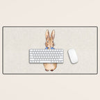 Peter the rabbit beige linen textured background Desk Mat Gallery Image 1