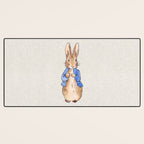 Peter the rabbit beige linen textured background Desk Mat Gallery Image 3