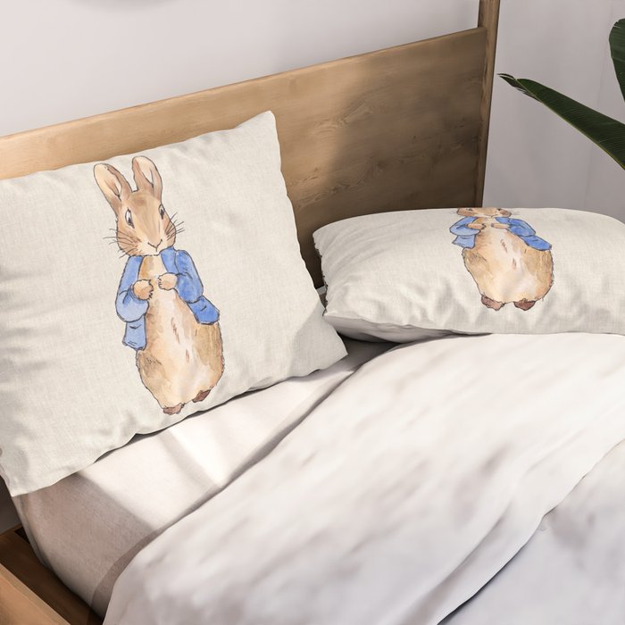 Peter the rabbit beige linen textured background Pillow Sham Gallery Image 2