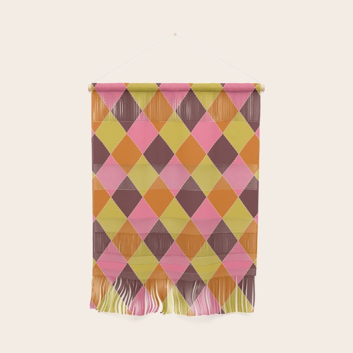 Retro Diamond Stitch Plaid - Burgundy Rust Wall Hanging Gallery Image 1