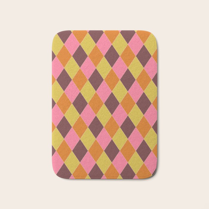 Retro Diamond Stitch Plaid - Burgundy Rust Bath Mat Gallery Image 1