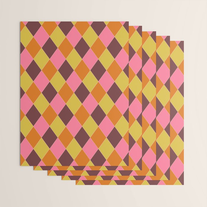 Retro Diamond Stitch Plaid - Burgundy Rust Wrapping Paper Gallery Image 3