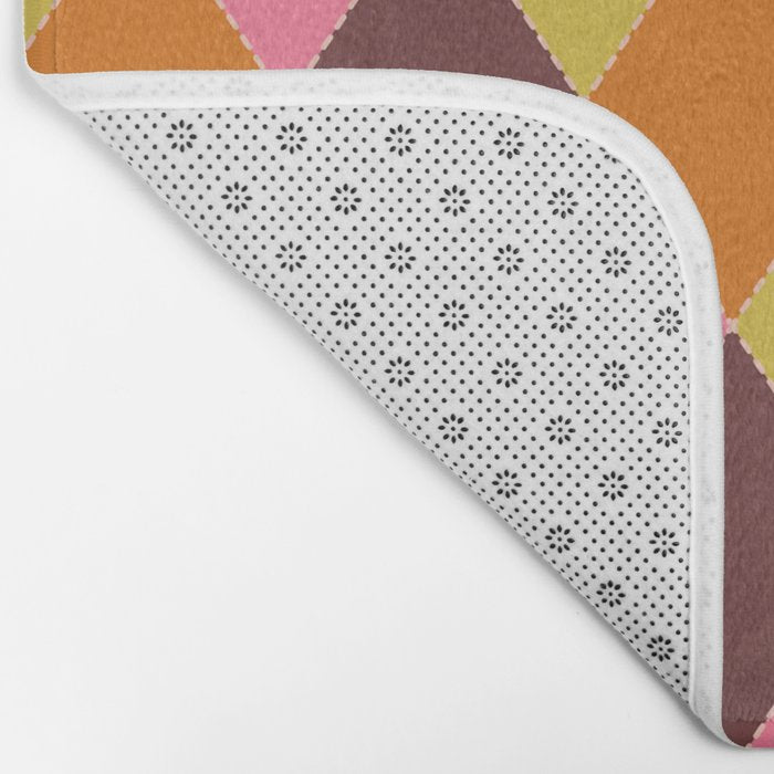 Retro Diamond Stitch Plaid - Burgundy Rust Bath Mat Gallery Image 2