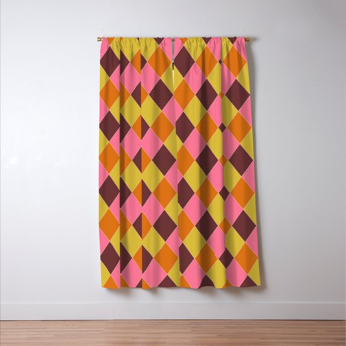 Retro Diamond Stitch Plaid - Burgundy Rust Window Curtain Gallery Image 3