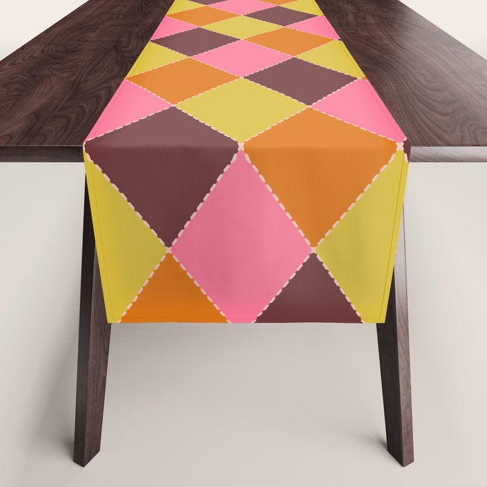 Retro Diamond Stitch Plaid - Burgundy Rust Table Runner Gallery Image 1