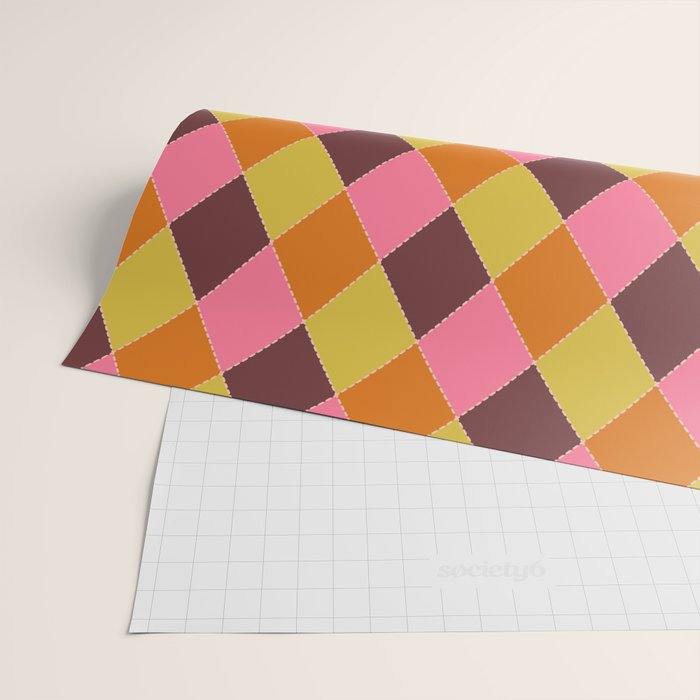 Retro Diamond Stitch Plaid - Burgundy Rust Wrapping Paper Gallery Image 2