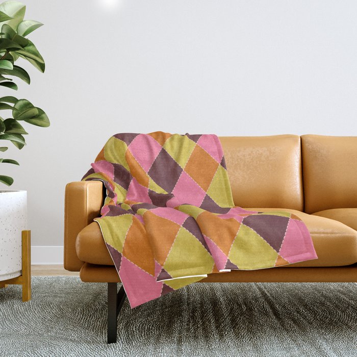 Retro Diamond Stitch Plaid - Burgundy Rust Throw Blanket Gallery Image 1
