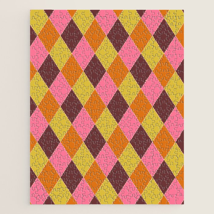 Retro Diamond Stitch Plaid - Burgundy Rust Jigsaw Puzzle Gallery Image 1