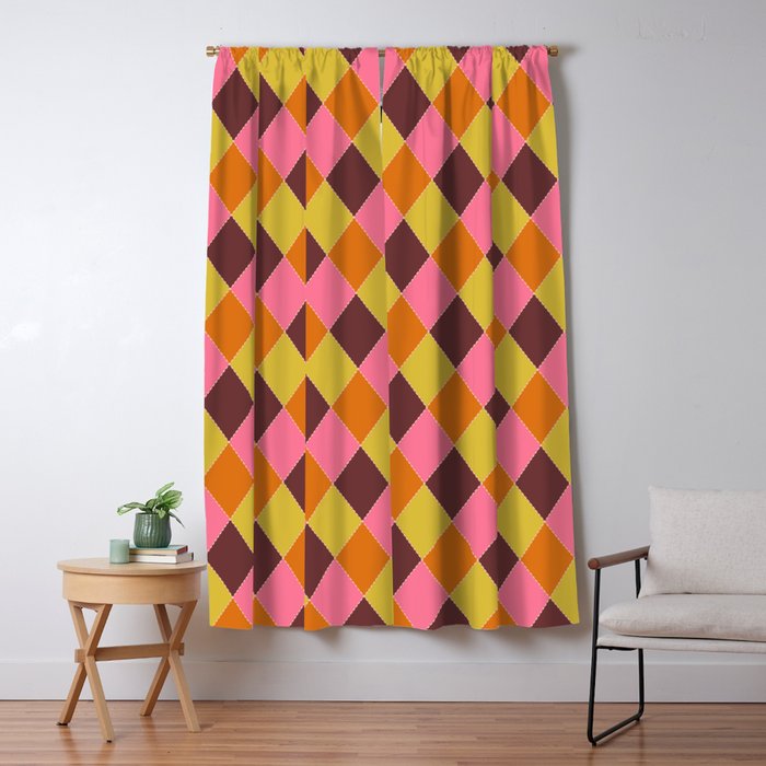 Retro Diamond Stitch Plaid - Burgundy Rust Window Curtain Gallery Image 5