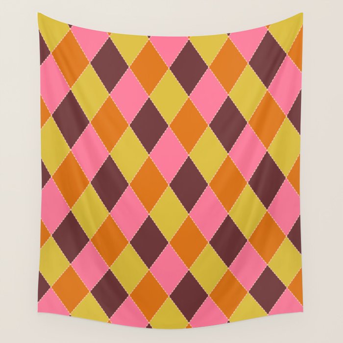 Retro Diamond Stitch Plaid - Burgundy Rust Wall Tapestry Gallery Image 1