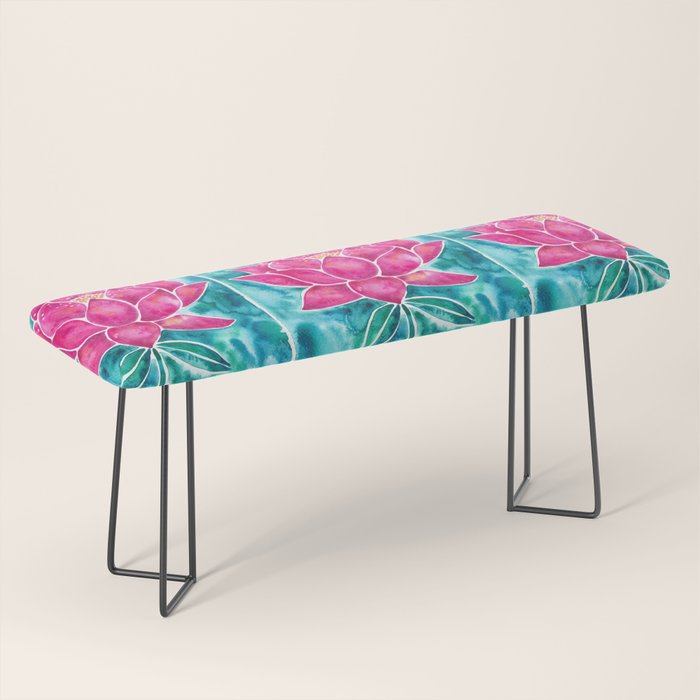 Sacred Lotus - Magenta Blossom with Turquoise Wash Bench Gallery Image 1