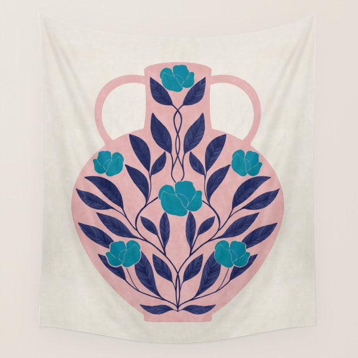 Vase with blue roses collection Wall Tapestry Gallery Image 1