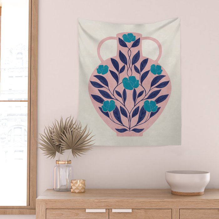 Vase with blue roses collection Wall Tapestry Gallery Image 2