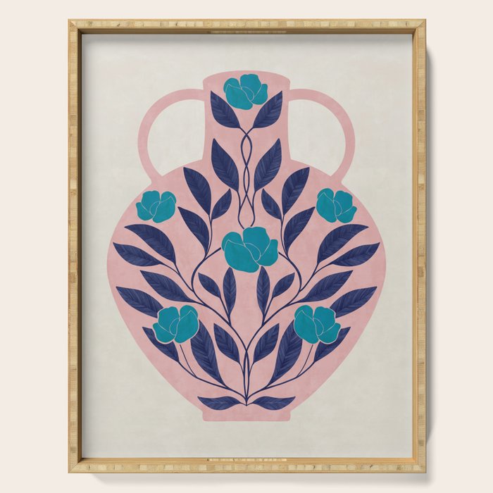 Vase with blue roses collection Serving Tray Gallery Image 1