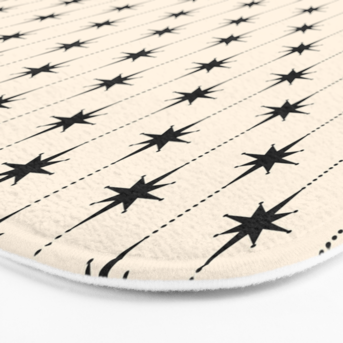 Midcentury Stars and Dots Classic Pattern in Black and Almond Cream Bath Mat Gallery Image 3