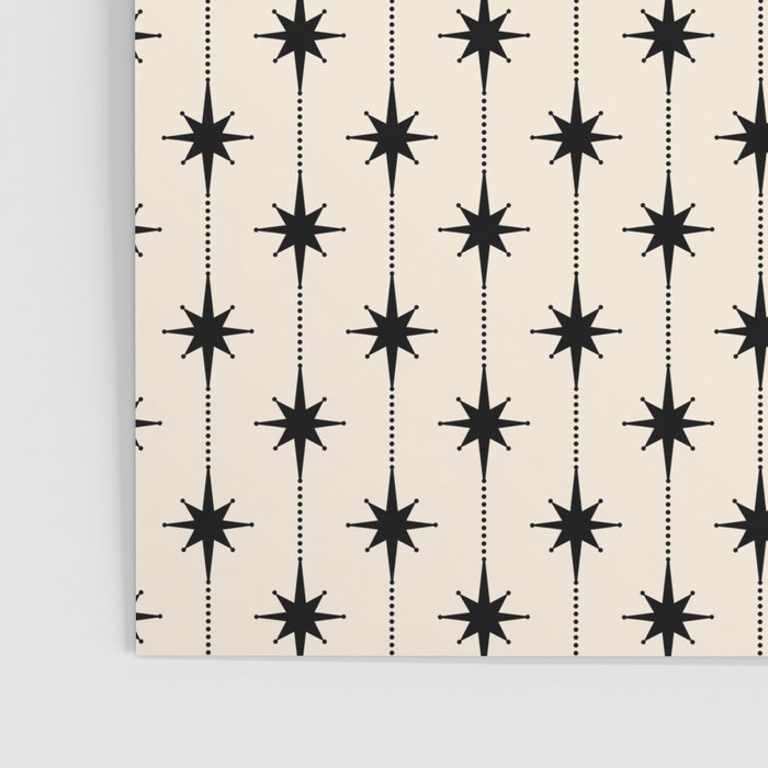 Midcentury Stars and Dots Classic Pattern in Black and Almond Cream Poster Gallery Image 3
