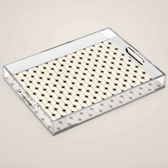 Midcentury Stars and Dots Classic Pattern in Black and Almond Cream Acrylic Tray Gallery Image 1