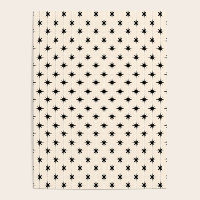 Midcentury Stars and Dots Classic Pattern in Black and Almond Cream Poster Gallery Image 4