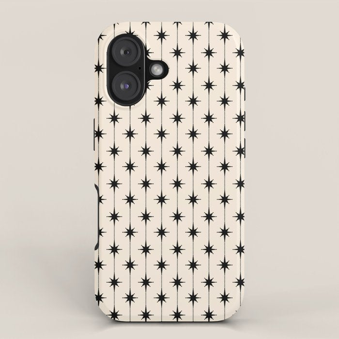 Midcentury Stars and Dots Classic Pattern in Black and Almond Cream iPhone Case Gallery Image 1