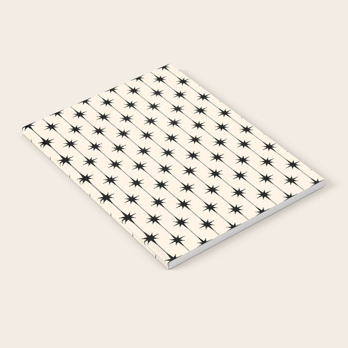 Midcentury Stars and Dots Classic Pattern in Black and Almond Cream Notebook Gallery Image 2