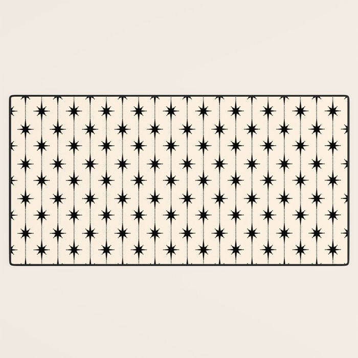 Midcentury Stars and Dots Classic Pattern in Black and Almond Cream Desk Mat Gallery Image 3