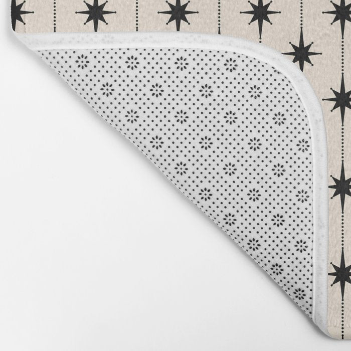 Midcentury Stars and Dots Classic Pattern in Black and Almond Cream Bath Mat Gallery Image 2