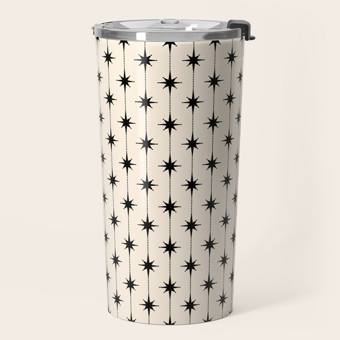 Midcentury Stars and Dots Classic Pattern in Black and Almond Cream Travel Mug Gallery Image 2