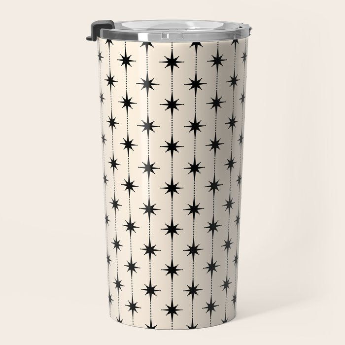 Midcentury Stars and Dots Classic Pattern in Black and Almond Cream Travel Mug Gallery Image 3