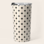 Midcentury Stars and Dots Classic Pattern in Black and Almond Cream Travel Mug Gallery Image 3