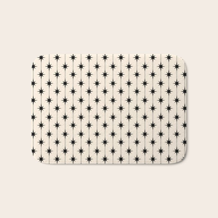 Midcentury Stars and Dots Classic Pattern in Black and Almond Cream Bath Mat Gallery Image 1