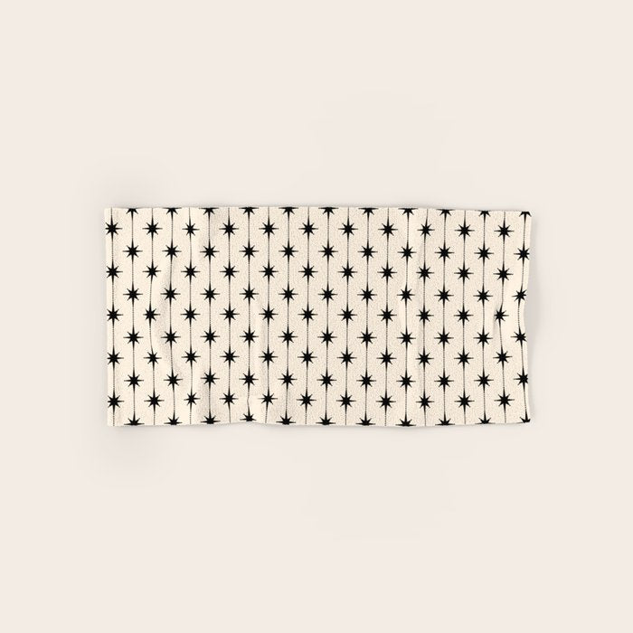 Midcentury Stars and Dots Classic Pattern in Black and Almond Cream Bath Towel Gallery Image 1
