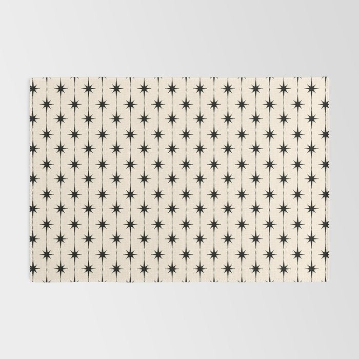 Midcentury Stars and Dots Classic Pattern in Black and Almond Cream Rug Gallery Image 2