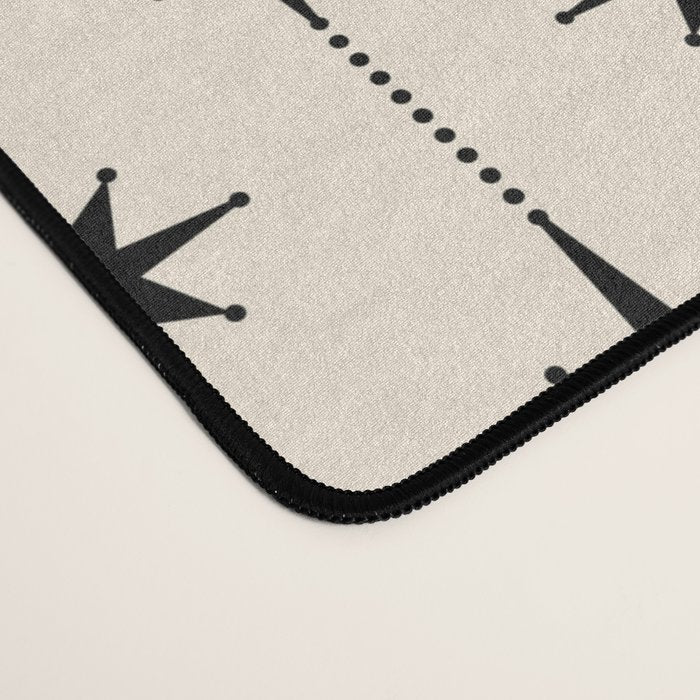 Midcentury Stars and Dots Classic Pattern in Black and Almond Cream Desk Mat Gallery Image 4