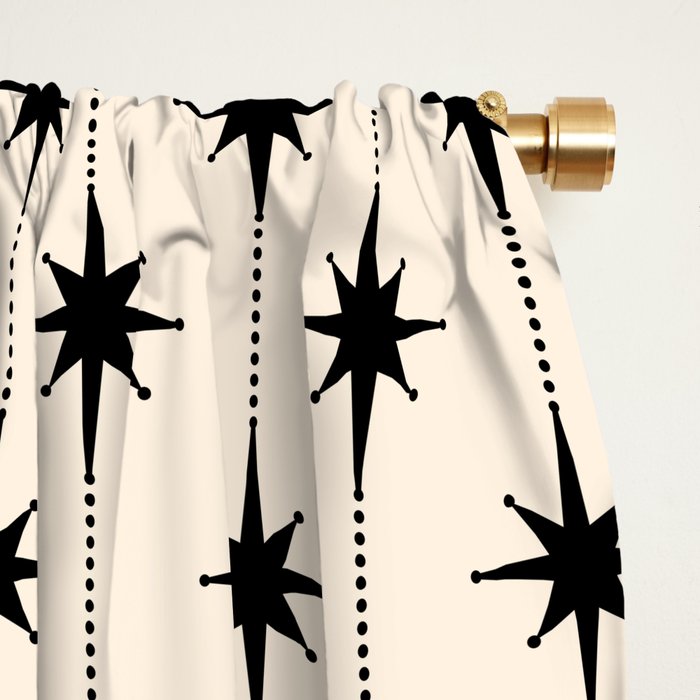 Midcentury Stars and Dots Classic Pattern in Black and Almond Cream Window Curtain Gallery Image 2