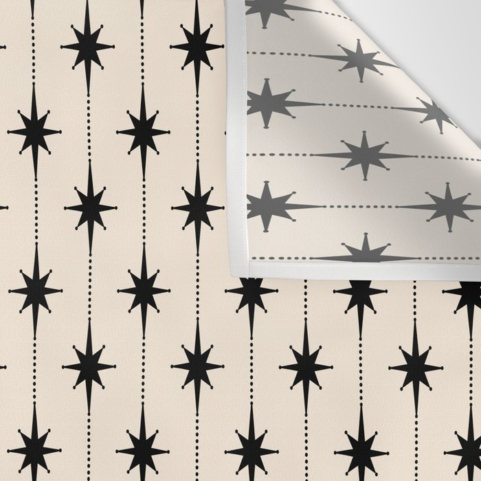 Midcentury Stars and Dots Classic Pattern in Black and Almond Cream Wall Tapestry Gallery Image 3