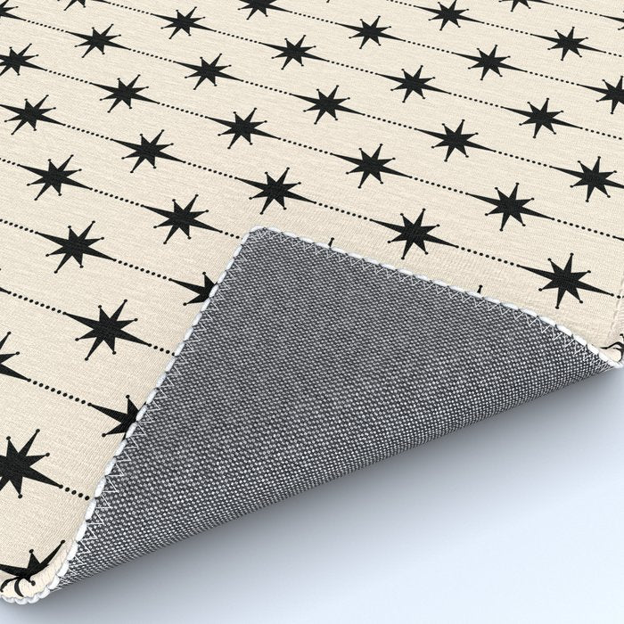 Midcentury Stars and Dots Classic Pattern in Black and Almond Cream Rug Gallery Image 4