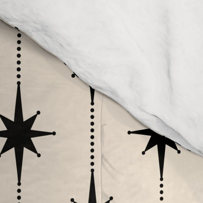 Midcentury Stars and Dots Classic Pattern in Black and Almond Cream Comforter Gallery Image 4