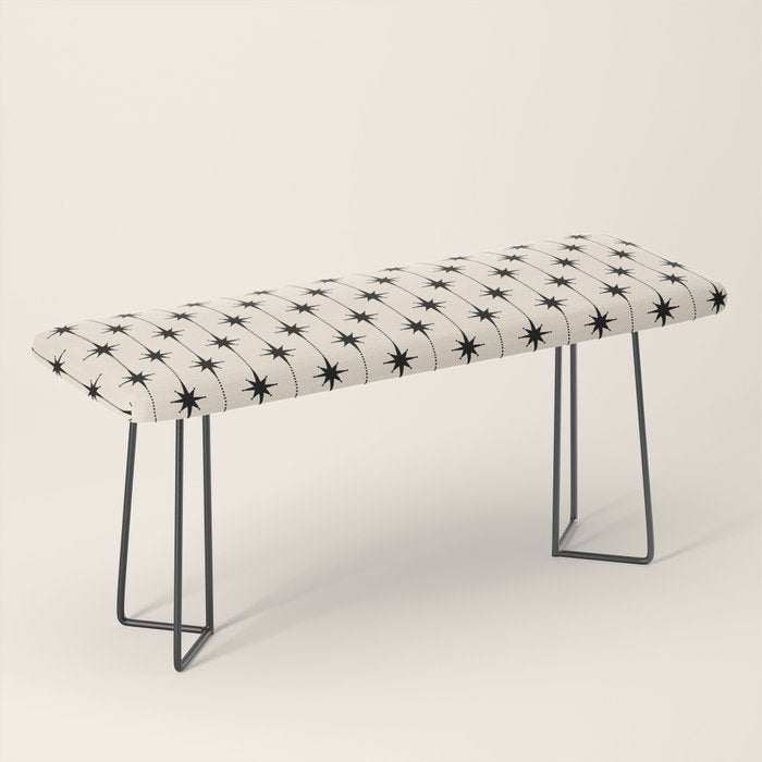 Midcentury Stars and Dots Classic Pattern in Black and Almond Cream Bench Gallery Image 1