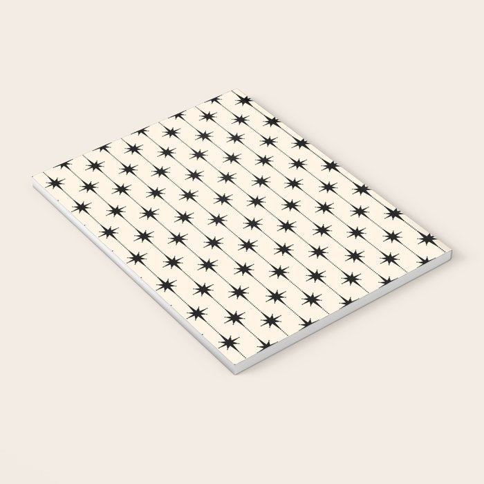 Midcentury Stars and Dots Classic Pattern in Black and Almond Cream Notebook Gallery Image 3