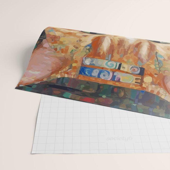 Gustav Klimt Style Tabby Cat with Green Eyes and Beautiful Clothes Wrapping Paper Gallery Image 2