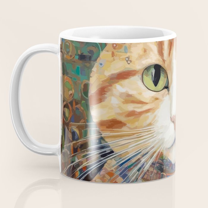 Gustav Klimt Style Tabby Cat with Green Eyes and Beautiful Clothes Coffee Mug Gallery Image 3