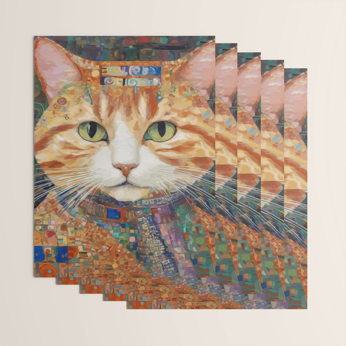 Gustav Klimt Style Tabby Cat with Green Eyes and Beautiful Clothes Wrapping Paper Gallery Image 3