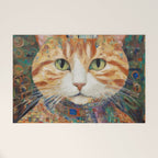 Gustav Klimt Style Tabby Cat with Green Eyes and Beautiful Clothes Welcome Mat Gallery Image 1