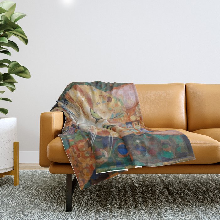 Gustav Klimt Style Tabby Cat with Green Eyes and Beautiful Clothes Throw Blanket Gallery Image 1