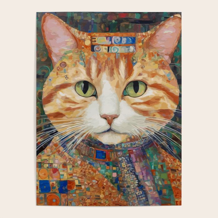 Gustav Klimt Style Tabby Cat with Green Eyes and Beautiful Clothes Poster Gallery Image 4
