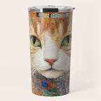 Gustav Klimt Style Tabby Cat with Green Eyes and Beautiful Clothes Travel Mug Gallery Image 1
