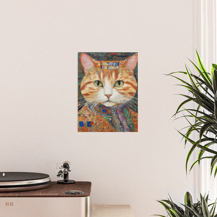 Gustav Klimt Style Tabby Cat with Green Eyes and Beautiful Clothes Poster Gallery Image 2