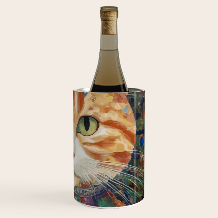 Gustav Klimt Style Tabby Cat with Green Eyes and Beautiful Clothes Wine Chiller Gallery Image 3